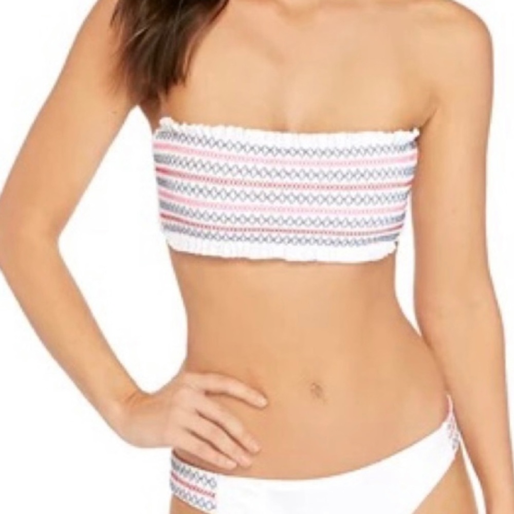 True Craft Ocean Shore Smocked Bandeau Bikini Top with Self-Tie Back